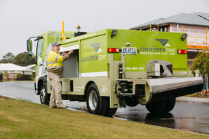 Concrete taxi truck and operator