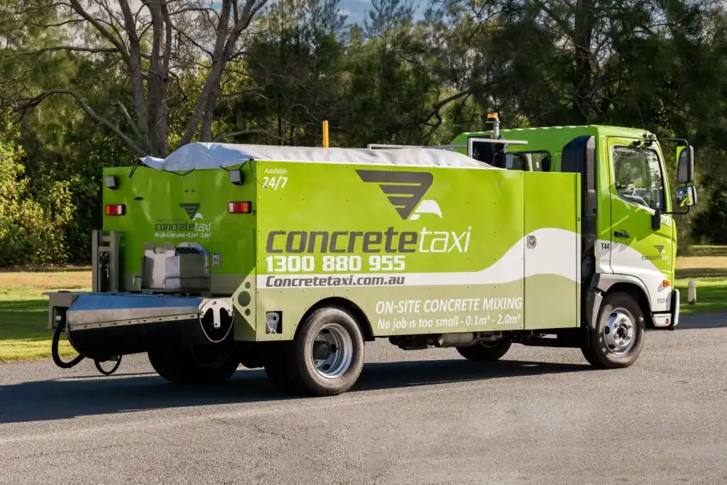 Concrete Taxi franchise truck parked on-site, own an on-site concrete mixing business in Brisbane